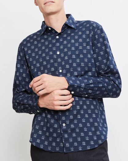 Chemise Régular Penn à motifs bleu foncé/blanc